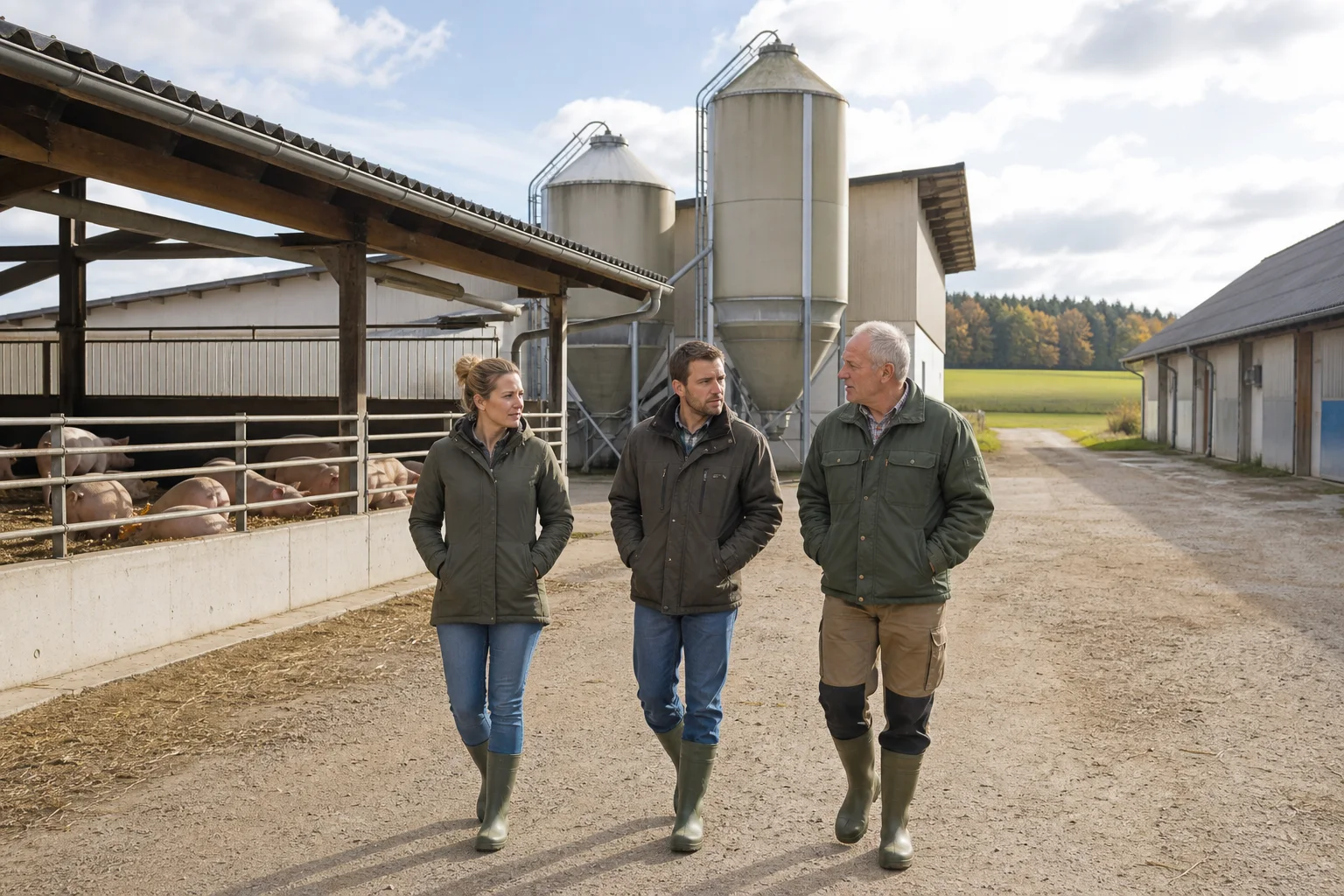 Schweinehalter besichtigen einen landwirtschaftlichen Stallstandort